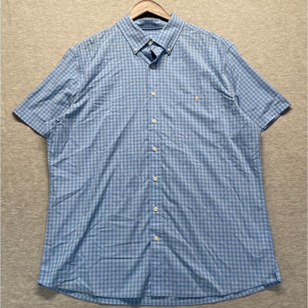 Croft & Barrow Slim Fit Performance Shirt Mens XL Light Blue Gingham Button Down